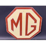 An MG octagonal enamel sign in superb condition, 16 x 16".