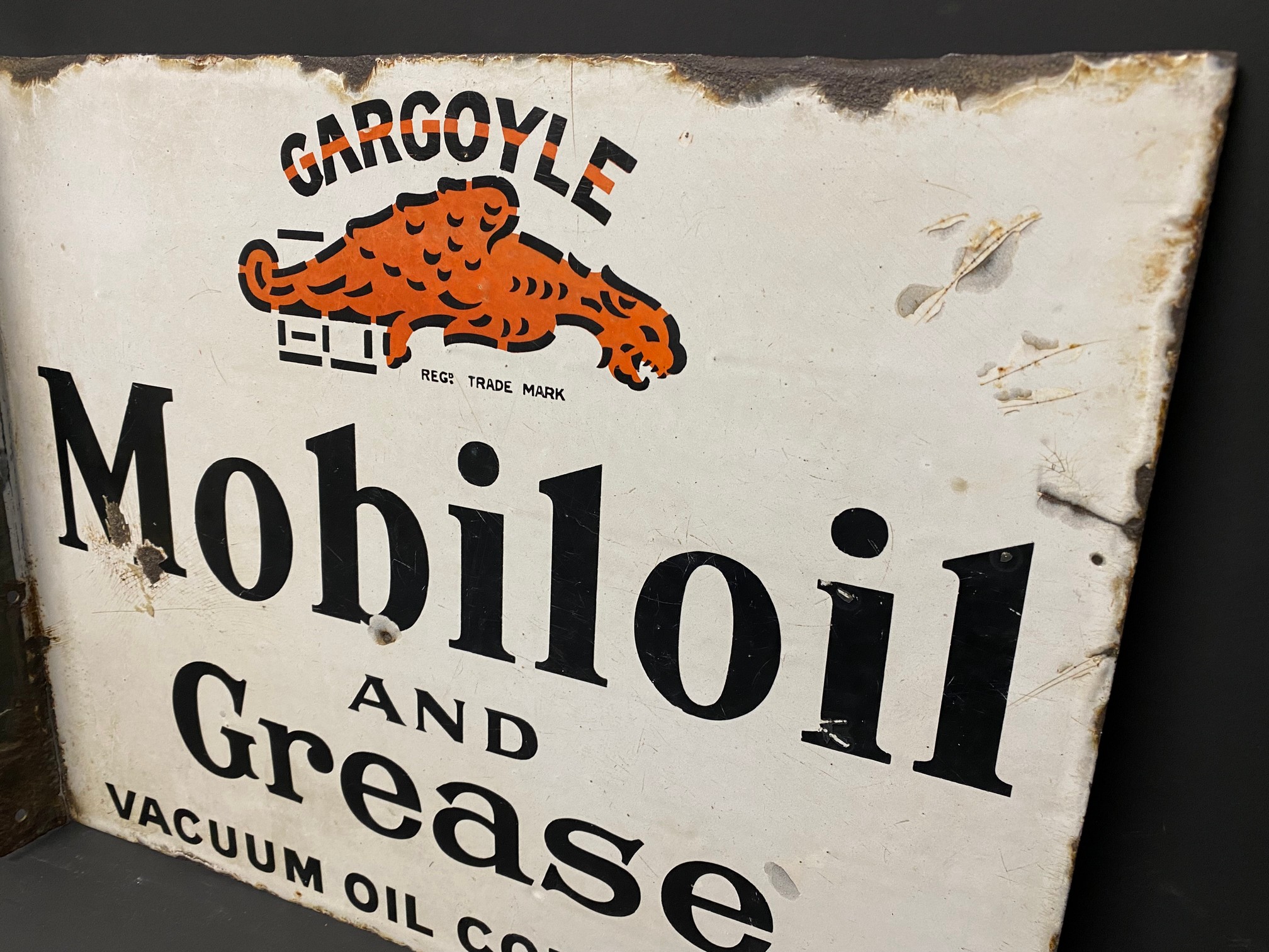 A Gargoyle Mobiloil and Grease double sided enamel sign with hanging flange, 20 x 16". - Image 2 of 5