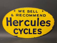 A rare Hercules Cycles oval double sided enamel sign, with excellent gloss to one side, 15 x 9".