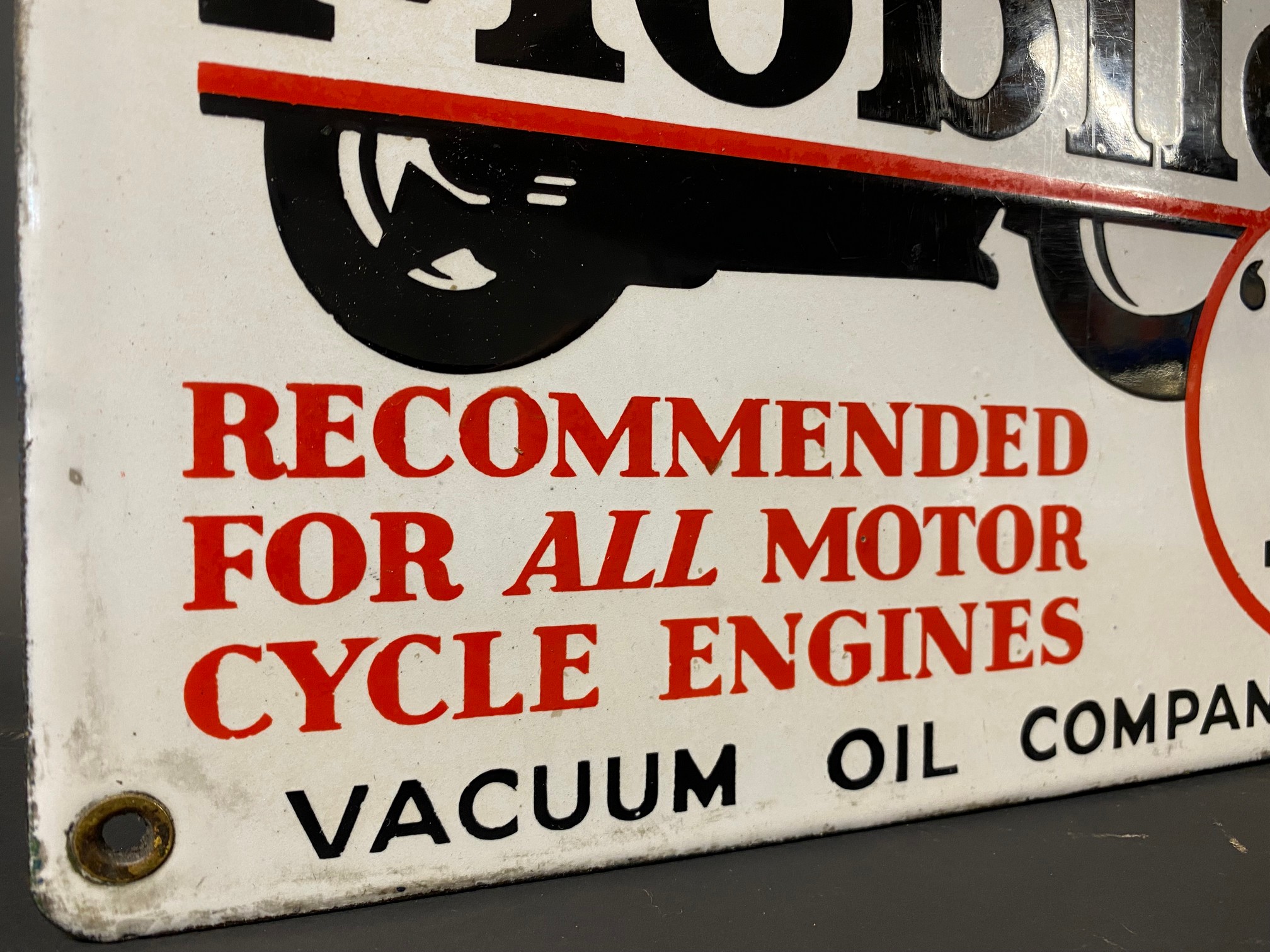 A Gargoyle Mobiloil 'D' grade enamel sign with image of a motorcycle and rider, excellent condition, - Image 3 of 6