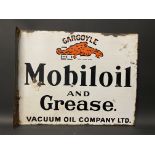 A Gargoyle Mobiloil and Grease double sided enamel sign with hanging flange, 20 x 16".