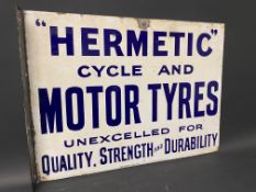 A double sided enamel sign with hanging flange by Patent advertising 'Hermetic' Cycle and Motor