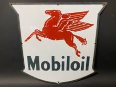 A Mobiloil enamel sign with flying pegasus motif, 15 x 15".