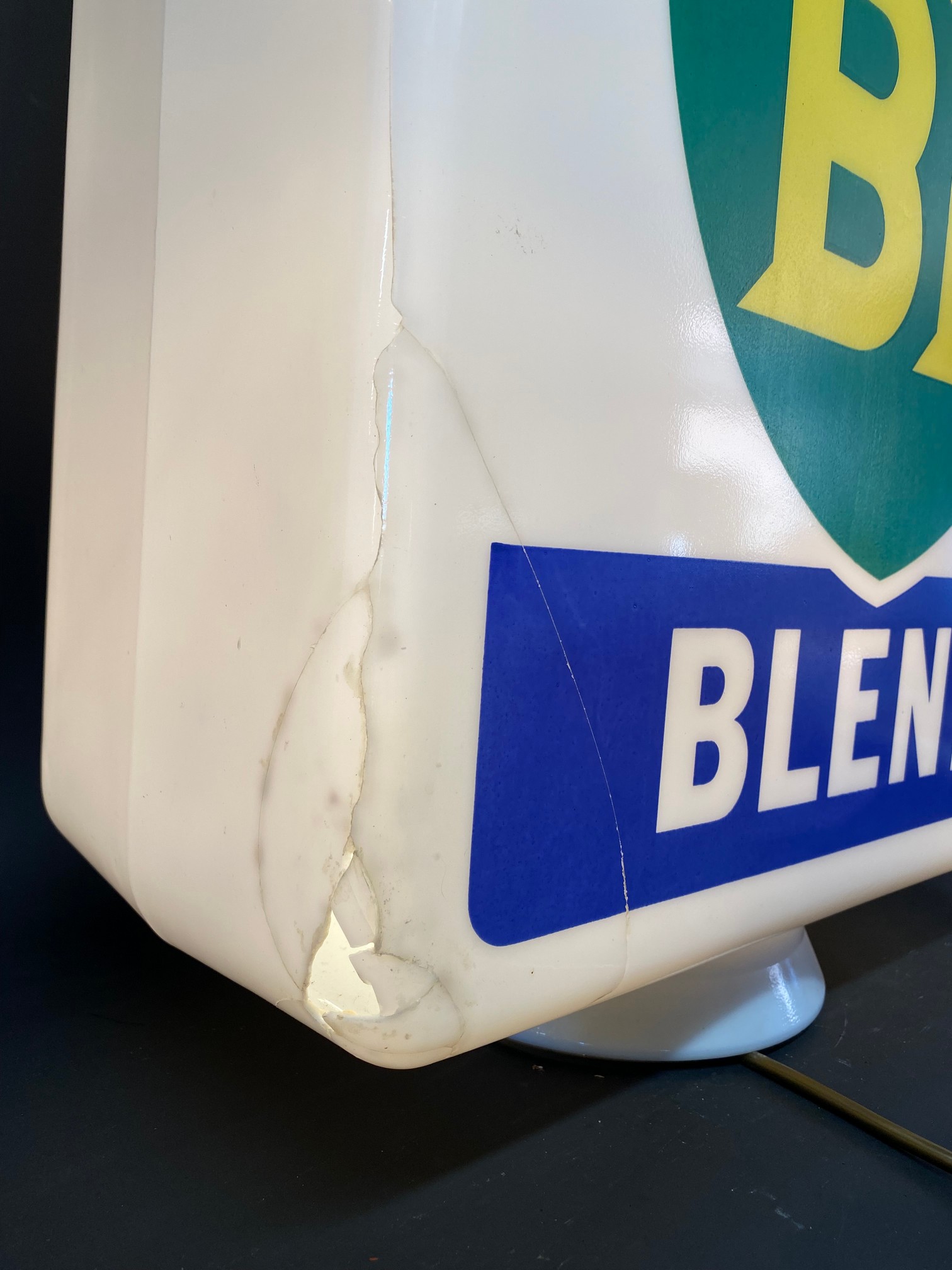 A rarely seen BP Blend glass petrol pump globe, some damage to a corner, otherwise very good. - Image 4 of 5