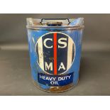 A CSMA Heavy Duty Oil cylindrical can.
