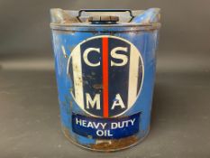 A CSMA Heavy Duty Oil cylindrical can.