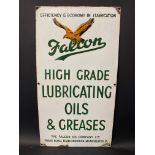 A Falcon High Grade Lubricating Oils and Greases enamel sign in very good condition, 12 x 22".