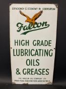 A Falcon High Grade Lubricating Oils and Greases enamel sign in very good condition, 12 x 22".