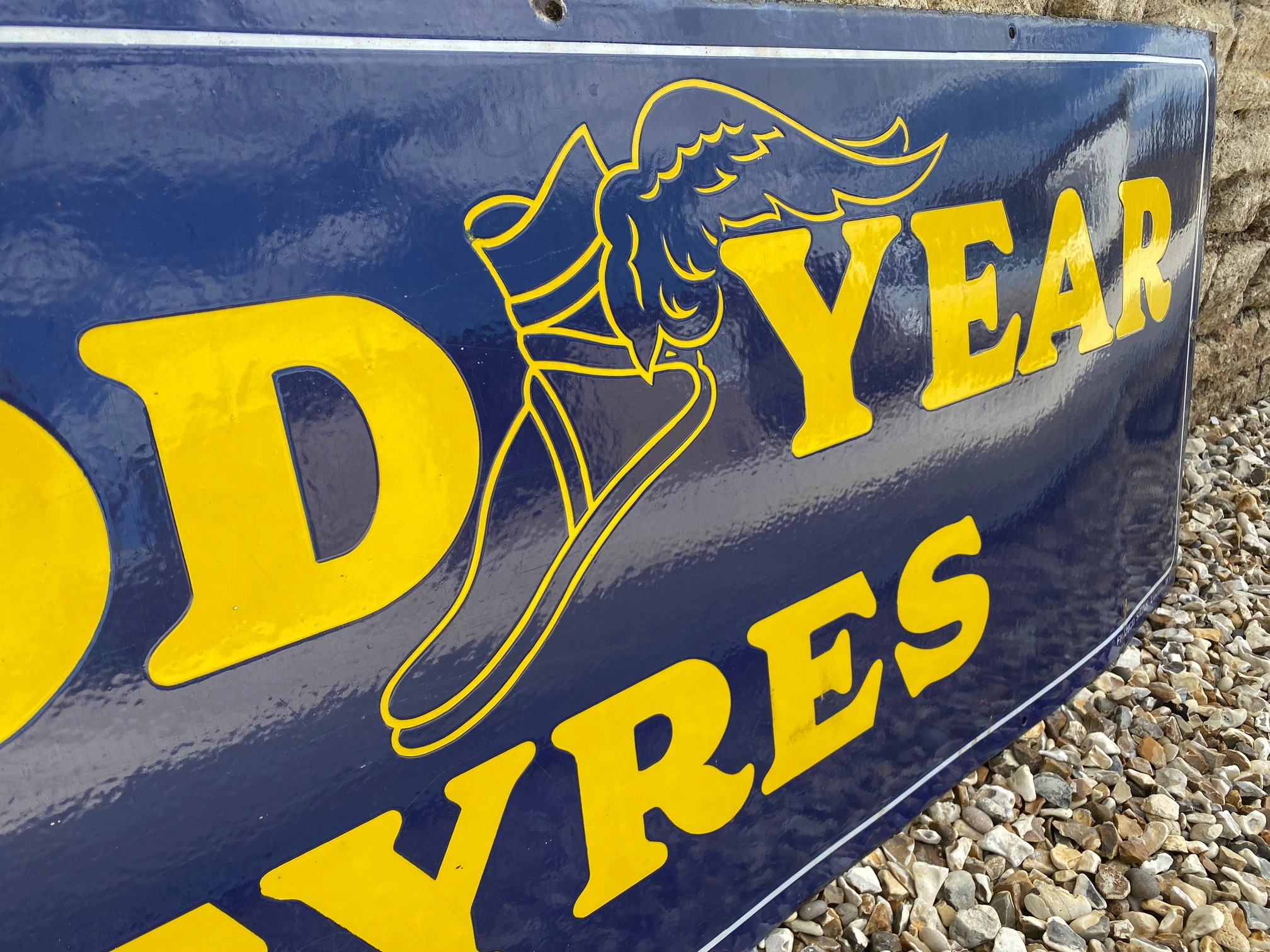 A Goodyear Tyres rectangular enamel sign by Franco, in superb condition, 60 x 21". - Image 3 of 5