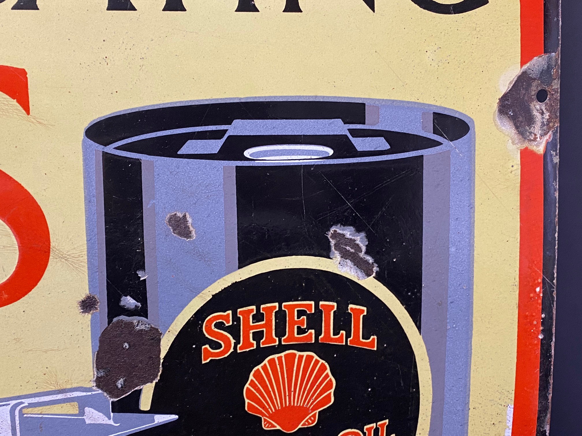 A Shell Lubricating Oils 'Every Drop Tells' pictorial enamel sign in very good condition, 24 x 36". - Image 4 of 7