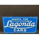 A Lagonda Cars agency double sided enamel sign in excellent condition, 24 x 12".