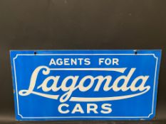 A Lagonda Cars agency double sided enamel sign in excellent condition, 24 x 12".