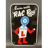 An 'RAC Reg' Association of Motor Schools & Instructors enamel sign, 7 1/2 x 12".