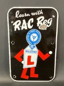 An 'RAC Reg' Association of Motor Schools & Instructors enamel sign, 7 1/2 x 12".