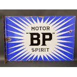A BP Motor Spirit 'Irish flash' double sided enamel sign with hanging flange, by Bruton of London,
