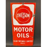 A Thelson Motor Oils enamel sign, very good condition and gloss, 12 x 24".