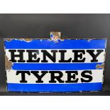 A Henley Tyres enamel sign, unusually still retaining pediment, 39 x 24".