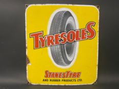 An unusual Continental Tyresoles pictorial enamel sign, 15 x 16 1/2".