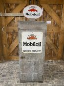 A Mobiloil single door oil cabinet, with oval enamel sign pediment.