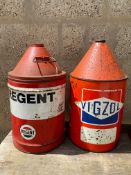 A Vigzol five gallon can and another for Regent.
