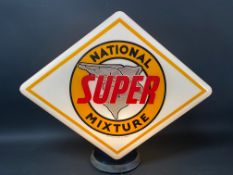 A National Super Mixture lozenge shaped glass petrol pump globe by Hailware in superb condition,