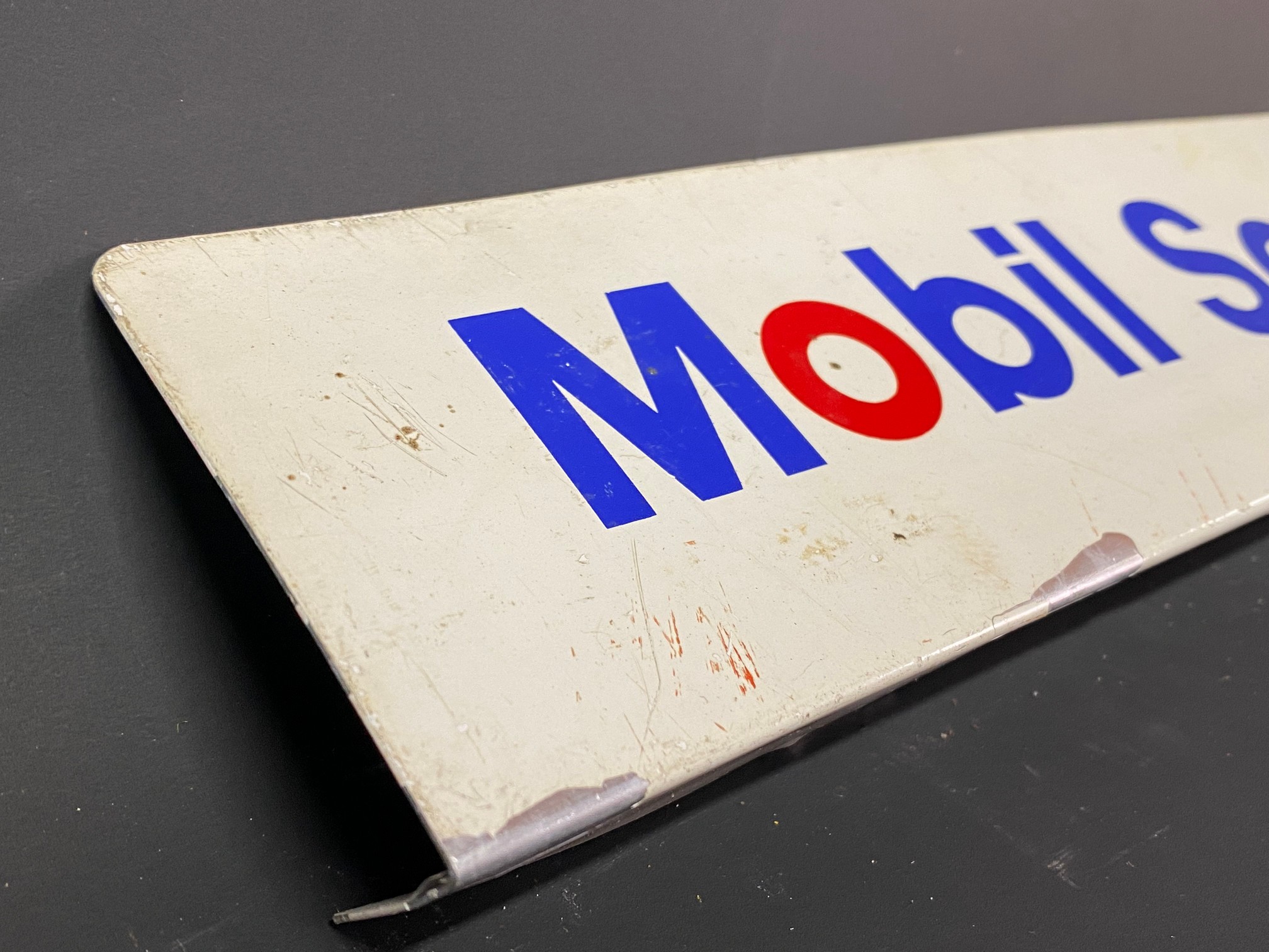 A Mobil Service Data tin pediment sign, 18 x 3". - Image 2 of 5