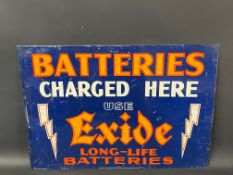 An Exide Batteries tin advertising sign of bright design and colour, 25 x 17 3/4".