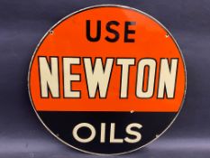 A Newton Oils circular enamel sign, in superb near mint condition, 17" diameter.