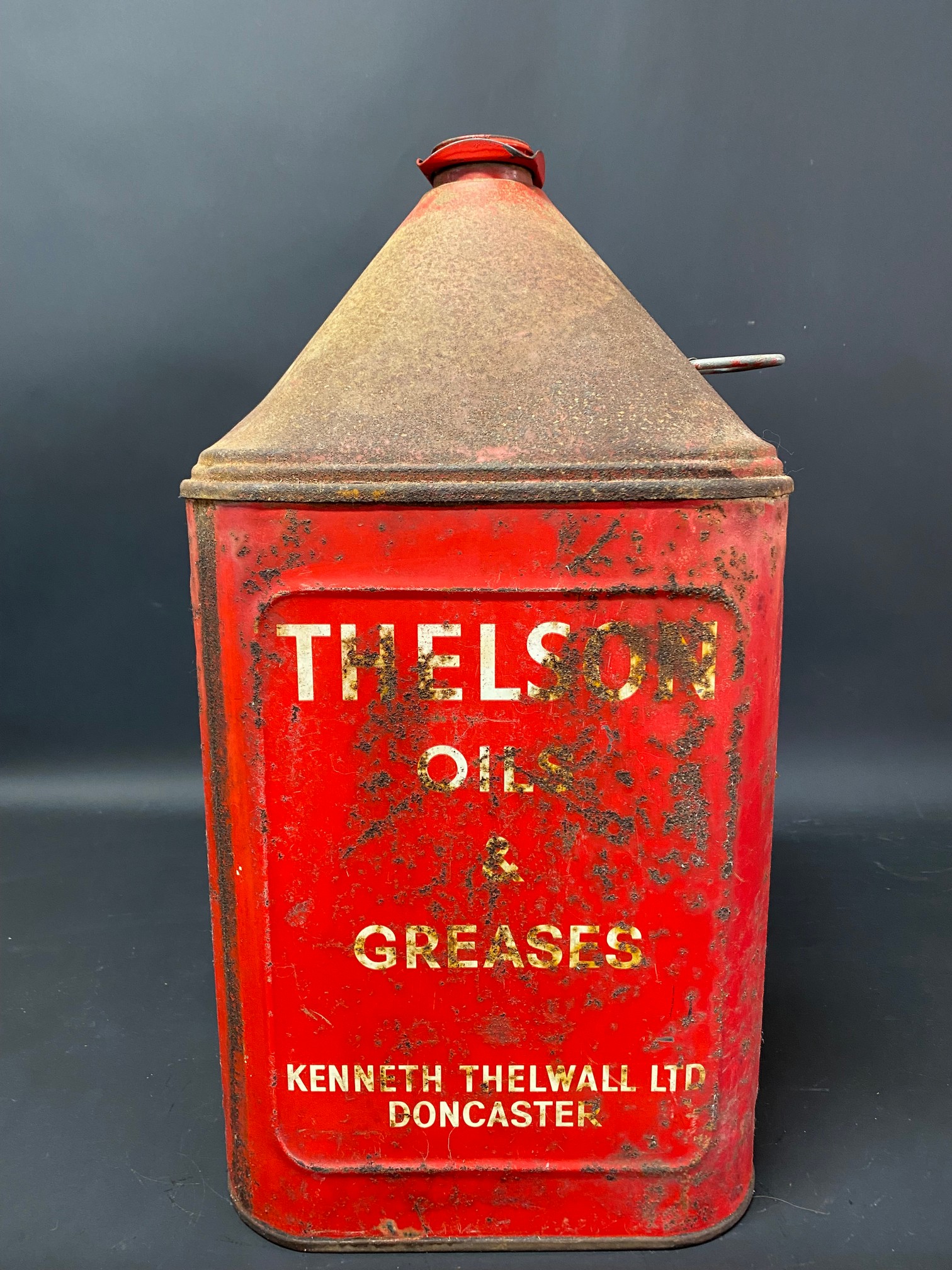 A Thelson Motor Oil five gallon pyramid can. - Image 3 of 4