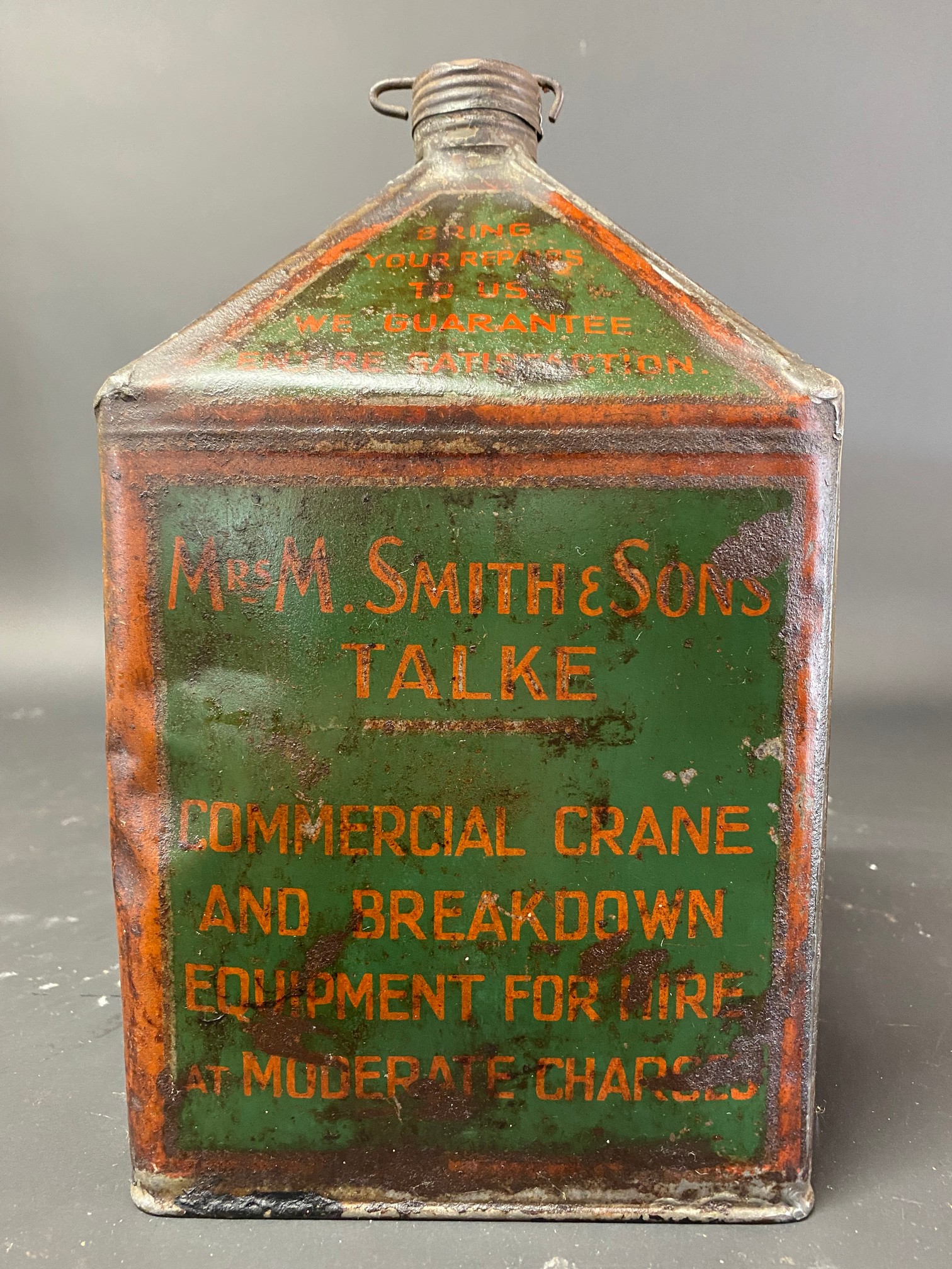 A Mrs M Smith & Sons of Talke Garage, Talke, Stoke on Trent Lubricating Oil gallon pyramid can.