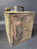A Shell Aviation Spirit two gallon petrol can in straight condition, made by Valor in May 1936, with