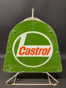 A Castrol Motor Oil garage forecourt rack, with tin advertising signs to each end.