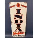 An India Tyres narrow enamel sign, 12 x 30".