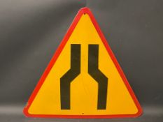 A European enamel triangular road sign, 27 1/2 x 24 1/2".