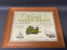 A very rare pictorial showcard advertising Stuart Marine Engines, 24 1/4 x 20 1/4".