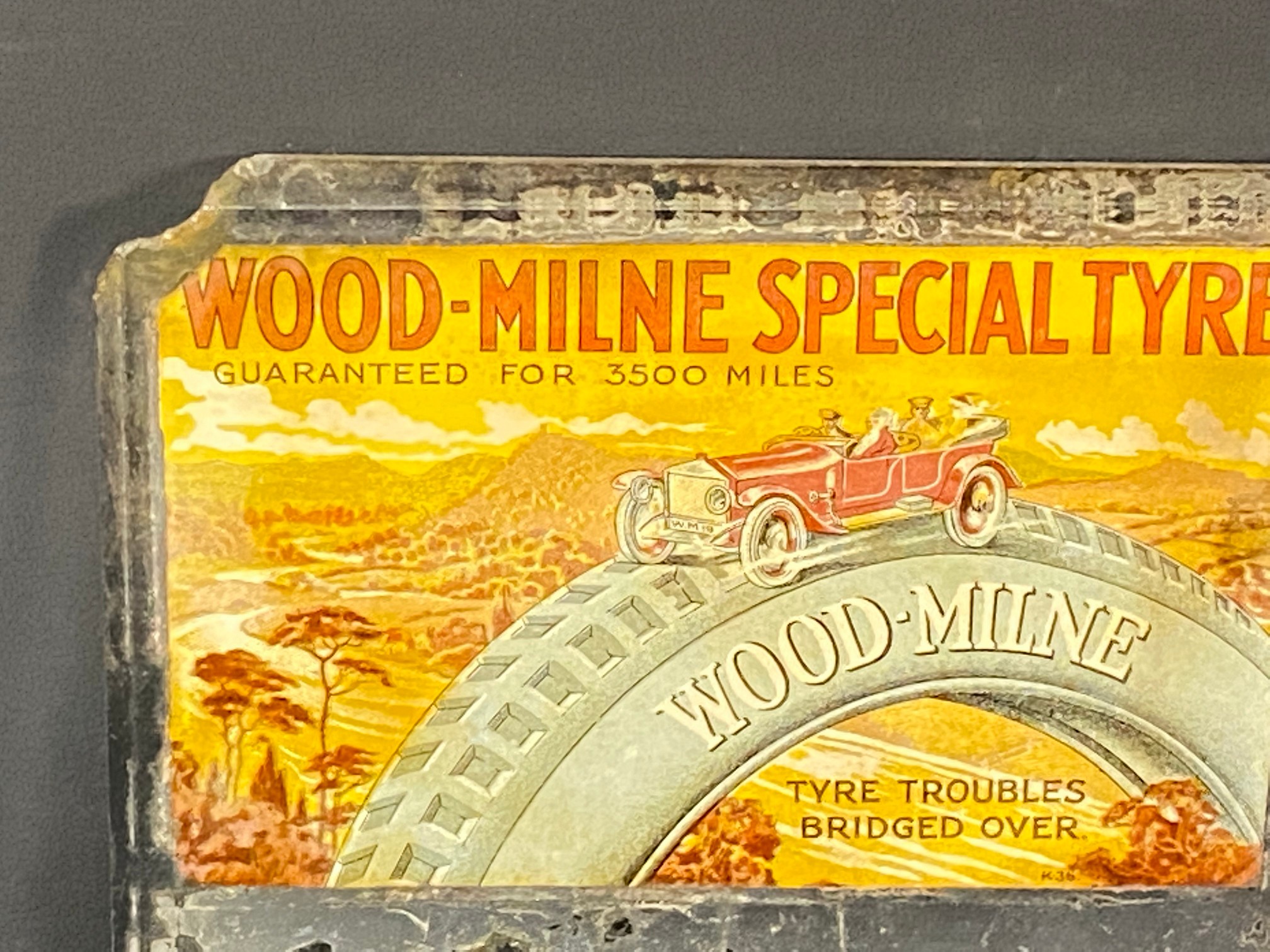 An early mirror with advertising for Wood Milne Special Tyres, 6 x 8". - Image 4 of 5