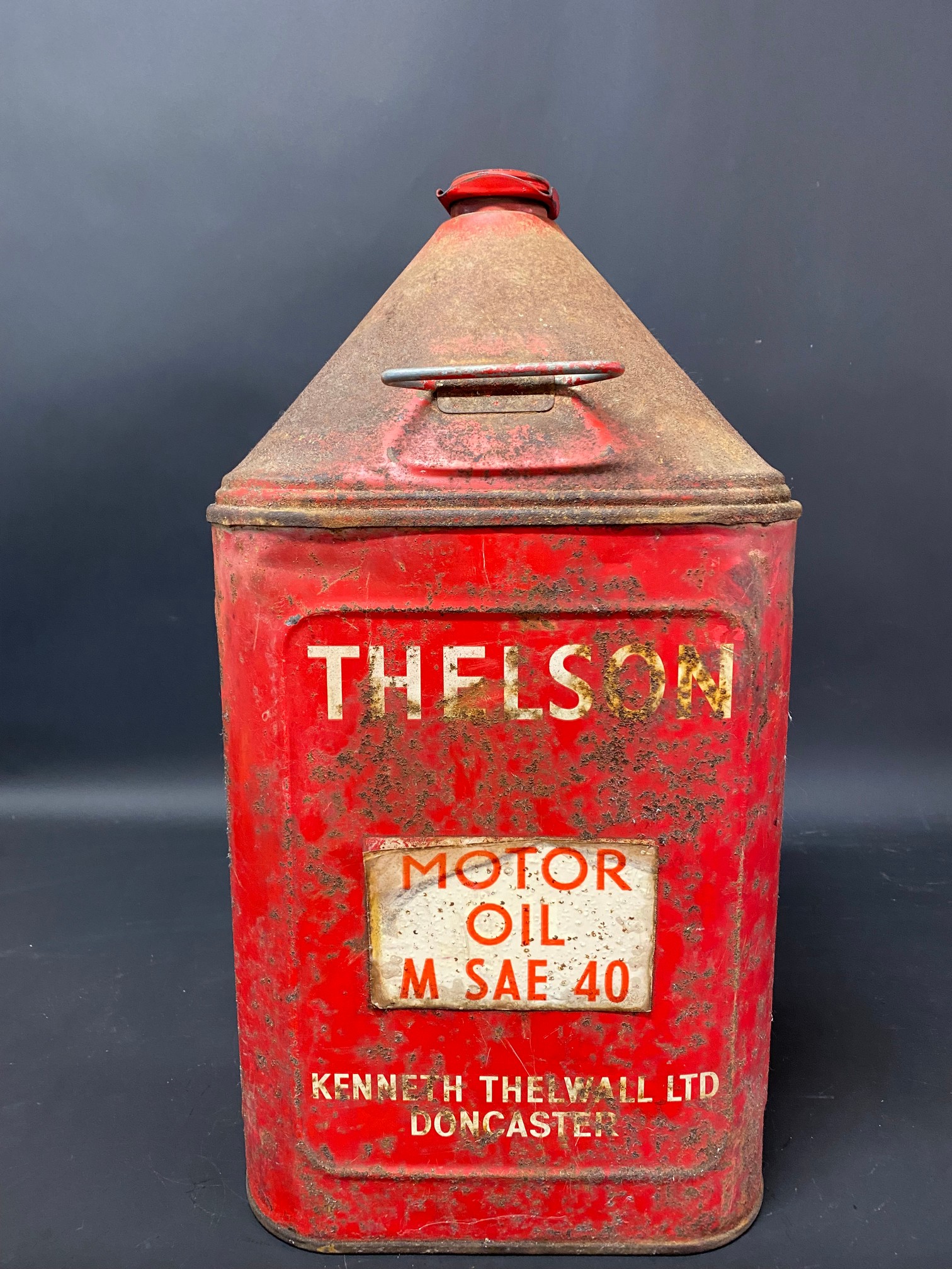 A Thelson Motor Oil five gallon pyramid can. - Image 4 of 4