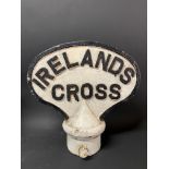 A cast iron village marker for Irelands Cross, in Woore, Shropshire, 13 1/2" h.