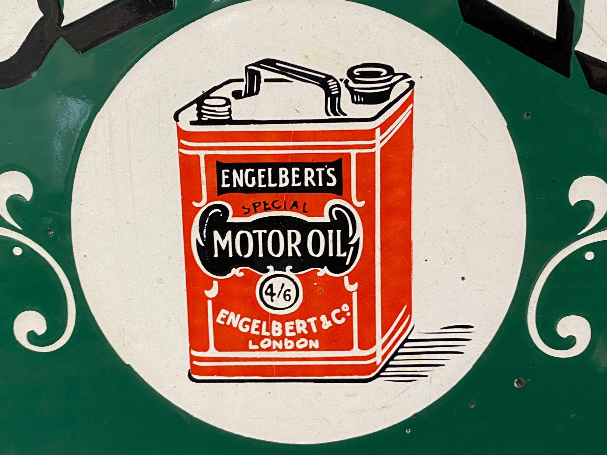 A very rare Engelbert's 'The' Motor Oils shaped double sided enamel sign with an image of a can to - Image 6 of 13