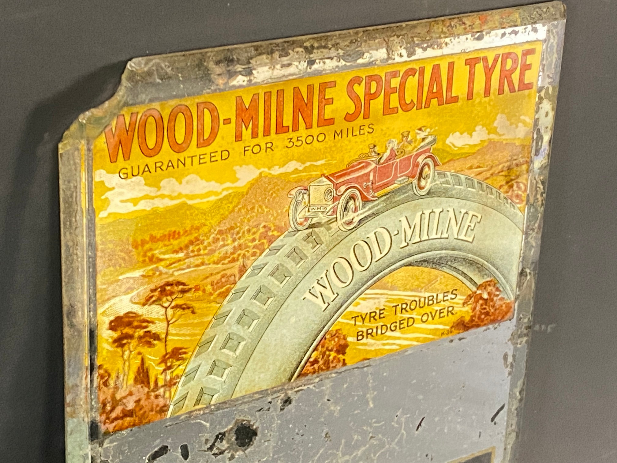 An early mirror with advertising for Wood Milne Special Tyres, 6 x 8". - Image 2 of 5