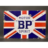 A BP Motor Spirit union jack double sided enamel sign by Protector of Eccles, dated November 1922,