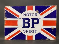 A BP Motor Spirit union jack double sided enamel sign by Protector of Eccles, dated November 1922,