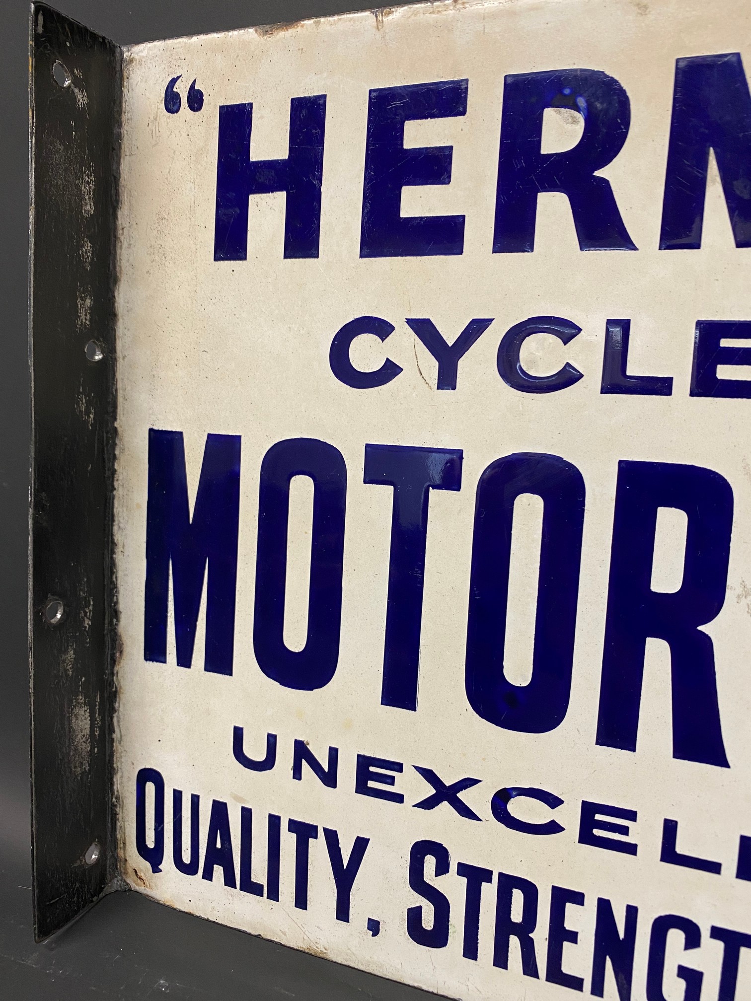 A double sided enamel sign with hanging flange by Patent advertising 'Hermetic' Cycle and Motor - Image 3 of 6