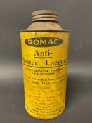 A Romac Anti-Shatter Lacquer cylindrical pint can.