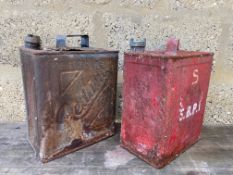 A Redline two gallon petrol can with correct cap and a Shell can.