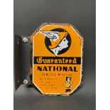 A National Benzole Mixture double sided enamel petrol pump brand tag.