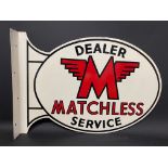 A Matchless Dealer Service oval double sided tin advertising sign with hanging flange, 19 x 13 1/