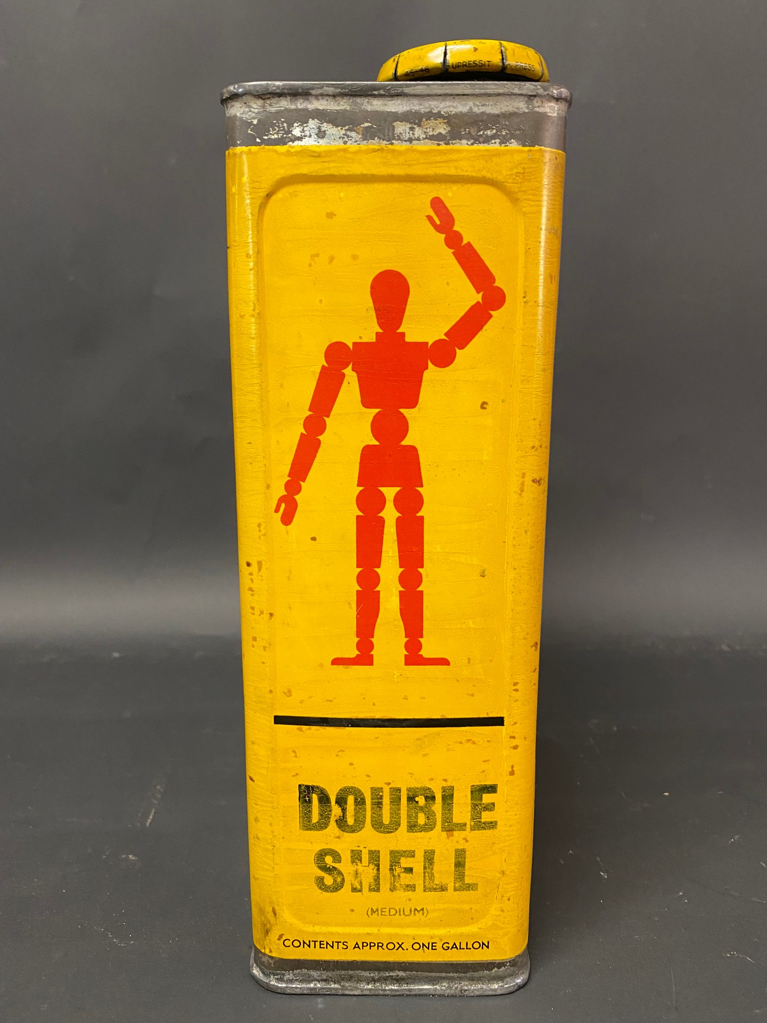 A Shell Lubricating Oil rectangular gallon can with robot/stick man motif, excellent condition. - Image 2 of 6