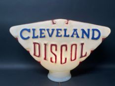 An early Cleveland Discol glass petrol pump globe with raised lettering, faintly stamped around
