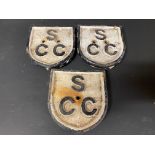 Three small cast iron boundary marker plaques for Somerset County Council, each 5 1/4 x 5 1/2".